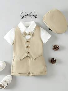 男嬰前蝴蝶結襯衫和夾克背心和短褲和帽