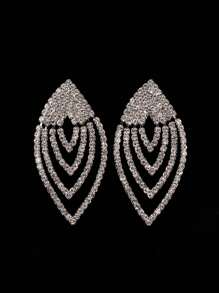 Pendientes largos con diseño de diamante de imitación - Blanco - Ver 2