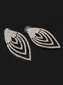 Pendientes largos con diseño de diamante de imitación - Blanco - Ver 3