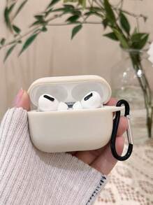 1pc Minimalist Matte Beige Bluetooth Earphone Protective Case, Fashion & Versatile, Comes With 1pc Earphone Case Hook - Beige - View 5