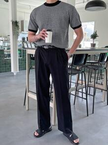 DAZY Áo dệt kim nam Tương phản ràng buộc răng cưa Giải trí - màu đen - Xem 5