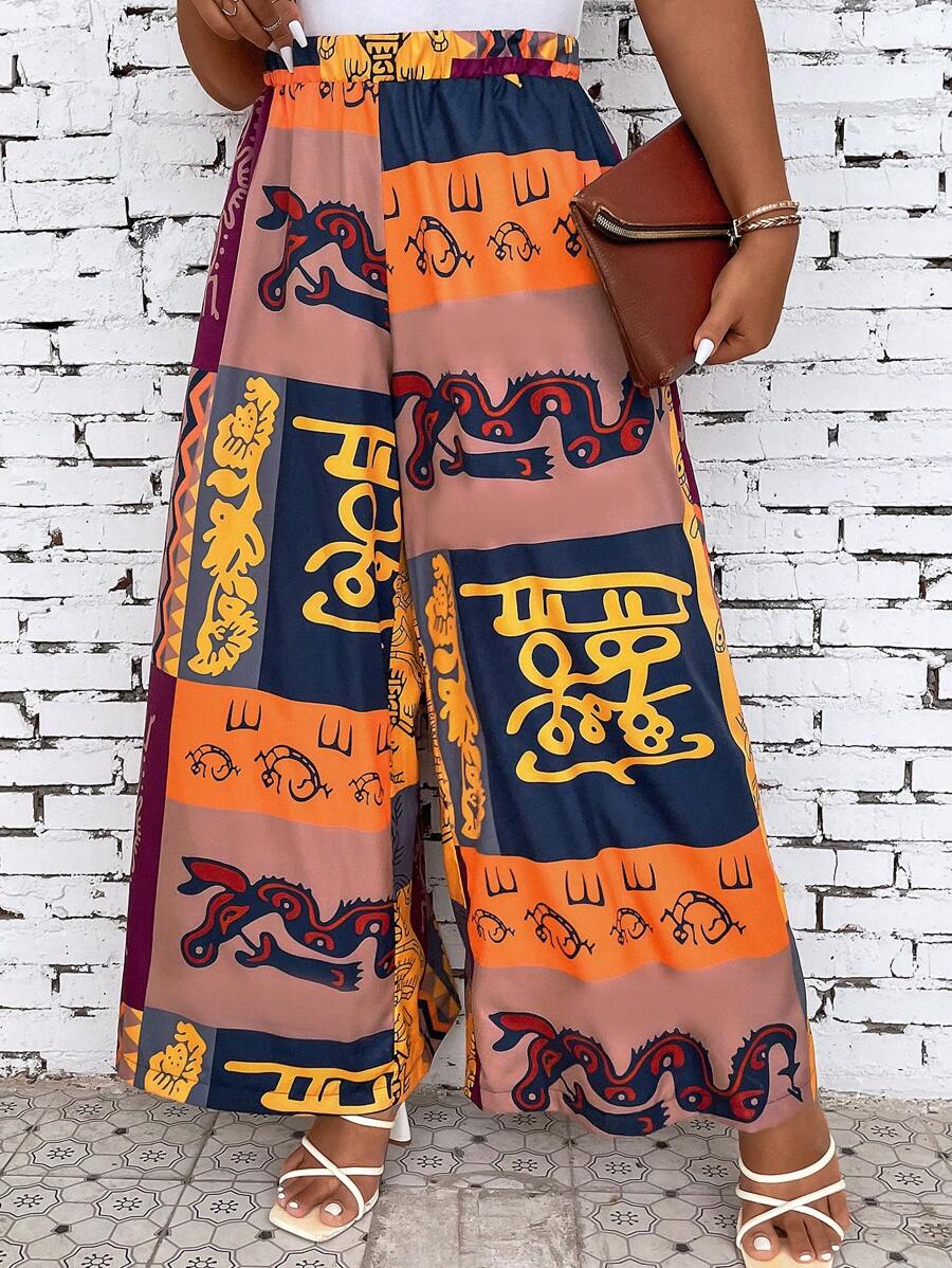 SHEIN Holidaya Pantalones de pierna ancha con estampado de dibujo - Multicolor - Ver 1