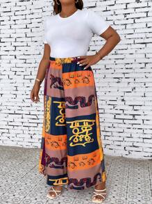 SHEIN Holidaya Pantalones de pierna ancha con estampado de dibujo - Multicolor - Ver 3