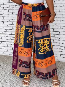 SHEIN Holidaya Pantalones de pierna ancha con estampado de dibujo - Multicolor - Ver 4