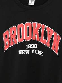 SHEIN 男孩字母圖案T恤和運動褲 - 黑色 - 查看 5