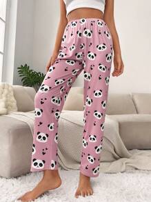 熊貓印花睡褲 - 粉色 - 查看 3