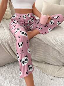 熊貓印花睡褲 - 粉色 - 查看 5