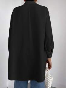 RueChic Rhinestone Detail Button Up Shirt - Black - View 2