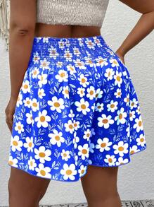SHEIN SunnyBelle Plus Floral Print Wide Leg Shorts - Royal Blue - View 2