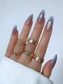 Transform Your Nails With 24pcs Long Almond Wings Pattern Full Cover Fake Nail Set - Multicolor - View 1