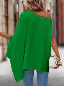 SHEIN LUNE Asymmetrical Neck Batwing Sleeve Blouse - Green - View 2