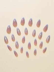 Transform Your Nails With 24pcs Long Almond Wings Pattern Full Cover Fake Nail Set - Multicolor - View 3