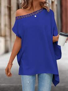 SHEIN Clasi 水溶蕾絲拼接蝙蝠袖襯衫