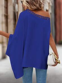 SHEIN Clasi 水溶蕾絲拼接蝙蝠袖襯衫