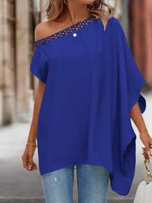 SHEIN Clasi 水溶蕾絲拼接蝙蝠袖襯衫