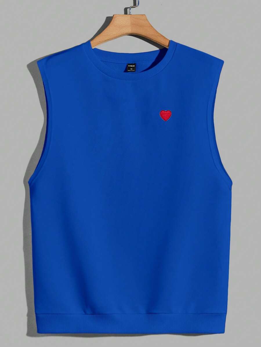 Manfinity VCAY 男士愛心貼布背心上衣 - 寶藍色 - 查看 1
