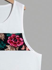 GENTILAND 男士印花背心上衣和腰部抽繩短褲 - 白色 - 查看 4