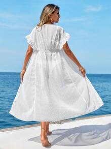 SHEIN Swiss Dot Tie Front Kimono - White - View 2