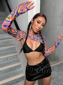 SHEIN ICON Áo croptop siêu ngắn in họa tiết phản quang toàn thân, không kèm áo lót, thích hợp cho tiệc tùng mùa hè, ánh sáng neon rực rỡ. - Nhiều màu - Xem 5