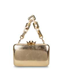 Mini Box Bag Metallic Pattern Chain Strap - Gold - View 1