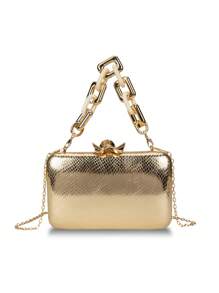 Mini Box Bag Metallic Pattern Chain Strap - Gold - View 2