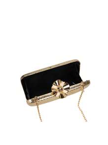 Mini Box Bag Metallic Pattern Chain Strap - Gold - View 3