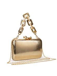 Mini Box Bag Metallic Pattern Chain Strap - Gold - View 4