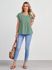 EMERY ROSE Áo thun nữ Viên lá sen Tranh thêu màu trơn Giải trí - Màu xanh Bạc hà - Xem 5