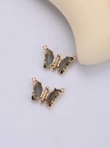 2 Cái/bộ Bướm Thiết Kế Pha Lê & Kính Mặt Dây Chuyền Đôi Tự Làm Trang Sức Làm Phụ Kiện Cho Vòng Cổ, Vòng Tay Hoặc Dây Thắt Lưng - màu đen - Xem 1