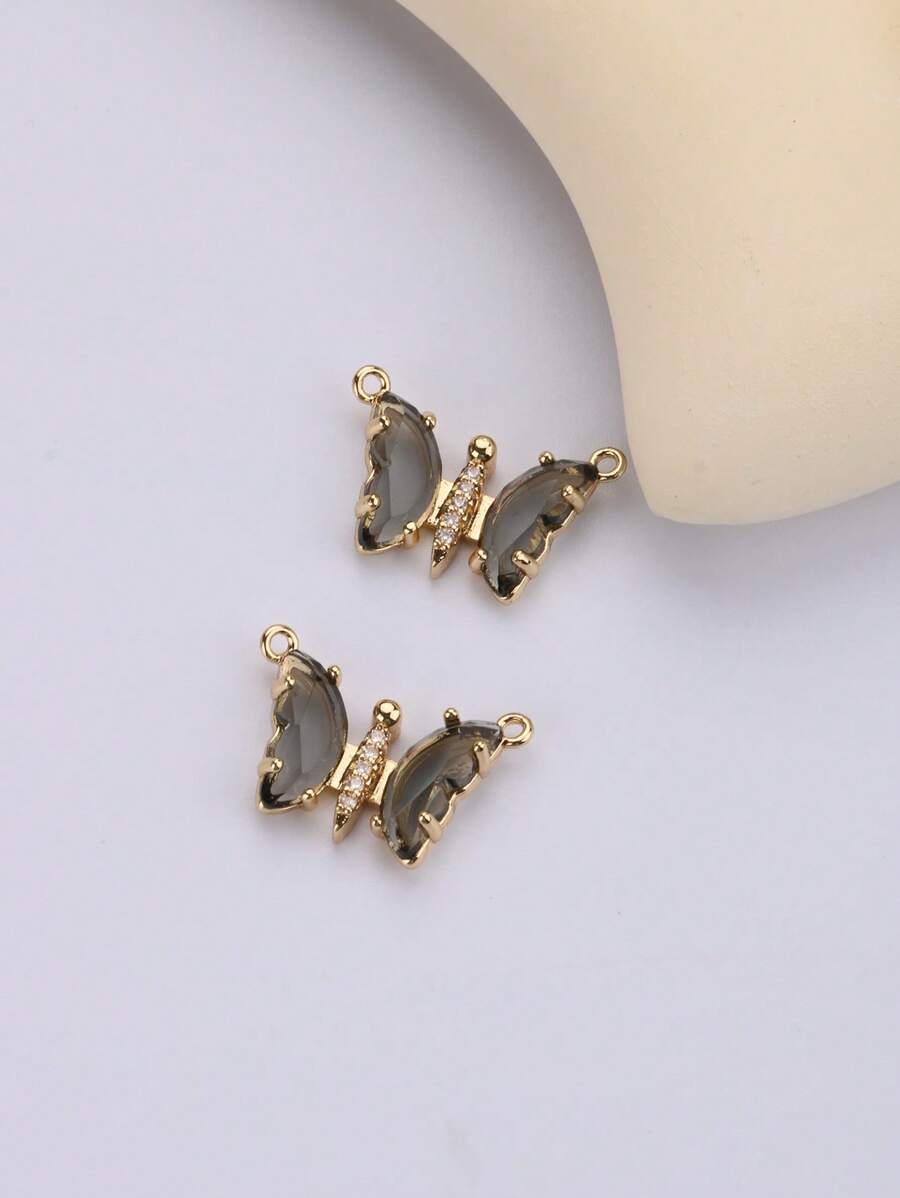 2 Cái/bộ Bướm Thiết Kế Pha Lê & Kính Mặt Dây Chuyền Đôi Tự Làm Trang Sức Làm Phụ Kiện Cho Vòng Cổ, Vòng Tay Hoặc Dây Thắt Lưng - màu đen - Xem 1