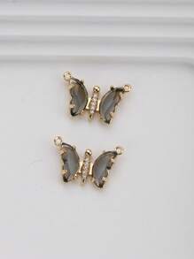 2 Cái/bộ Bướm Thiết Kế Pha Lê & Kính Mặt Dây Chuyền Đôi Tự Làm Trang Sức Làm Phụ Kiện Cho Vòng Cổ, Vòng Tay Hoặc Dây Thắt Lưng - màu đen - Xem 2