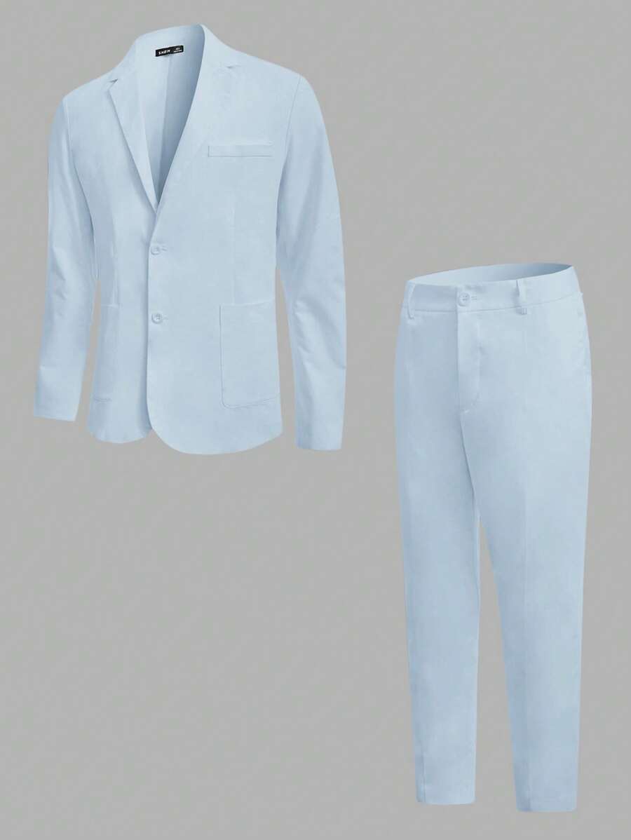 GENTILAND Nam Bông Chất rắn Áo vest & Quần chân thẳng Bộ - Màu xanh nhạt - Xem 1