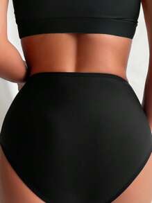 Swim Basics Đáy Bikini Nữ viền lá sen màu trơn Giải trí - màu đen - Xem 2