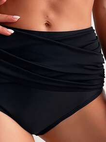 Swim Basics Đáy Bikini Nữ viền lá sen màu trơn Giải trí - màu đen - Xem 3