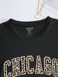 SHEIN LUNE Camiseta con estampado de letra de leopardo - Negro - Ver 4