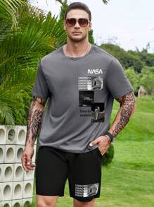 Manfinity Homme Bộ hai mảnh Nam Dây kéo Túi Con số Lá thư Giải trí - Xám - Xem 4