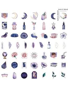 50pcs Mixed Pattern Assorted Sticker, Creative Multi-Purpose Decorative Sticker For DIY Craft, Hand Account, Decoration Back To School - Purple - View 3