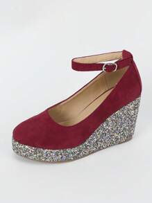 女性踝帶坡跟仿麂皮魅力四射坡跟鞋