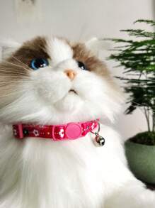 1pc Flower Print Bell Decor Pet Collar For Dog And Cat For Outdoor - Pink - View 1