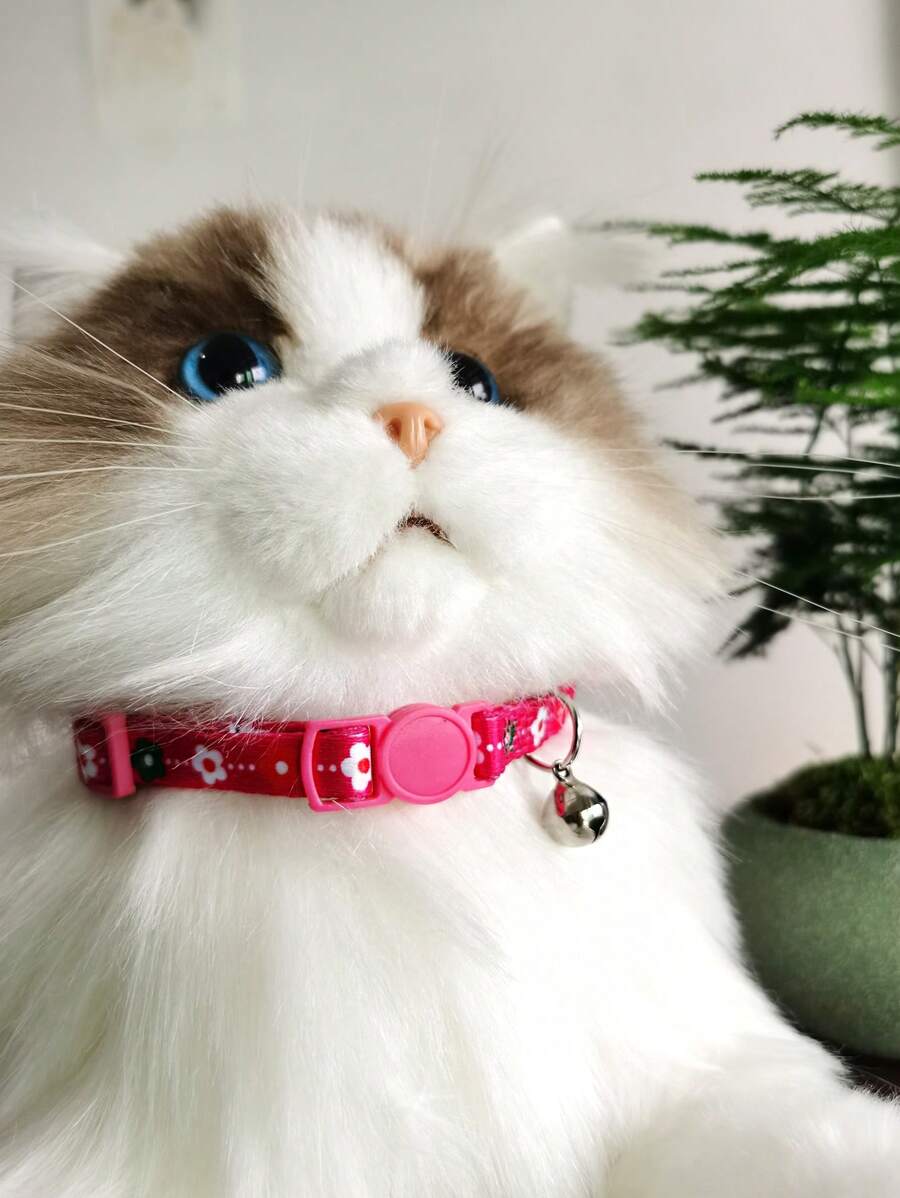 1pc Flower Print Bell Decor Pet Collar For Dog And Cat For Outdoor - Pink - View 1