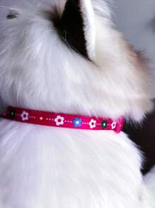 1pc Flower Print Bell Decor Pet Collar For Dog And Cat For Outdoor - Pink - View 2