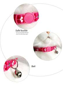 1pc Flower Print Bell Decor Pet Collar For Dog And Cat For Outdoor - Pink - View 3