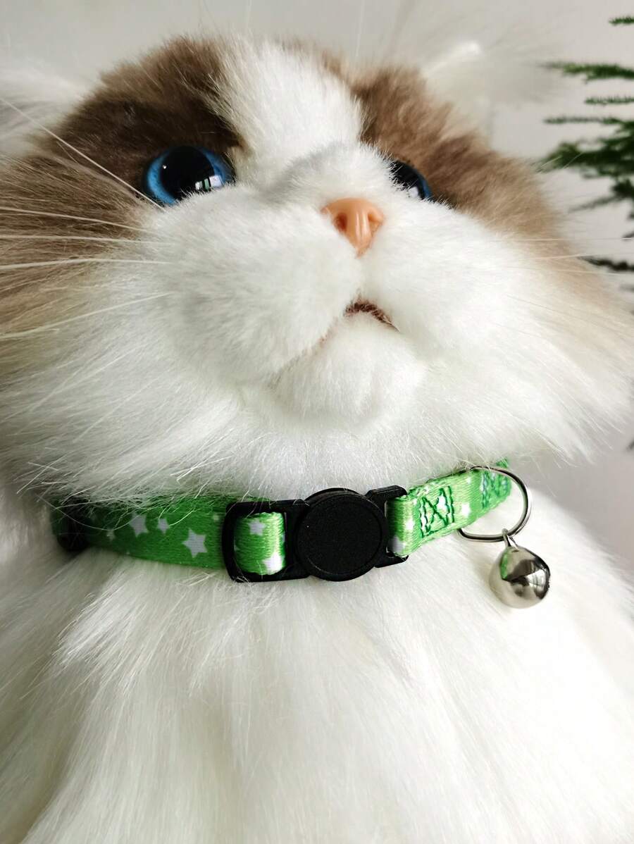 1 pieza Collar para mascota con estampado de estrella con diseño de campana para perro con gato para exterior - Verde - Ver 1