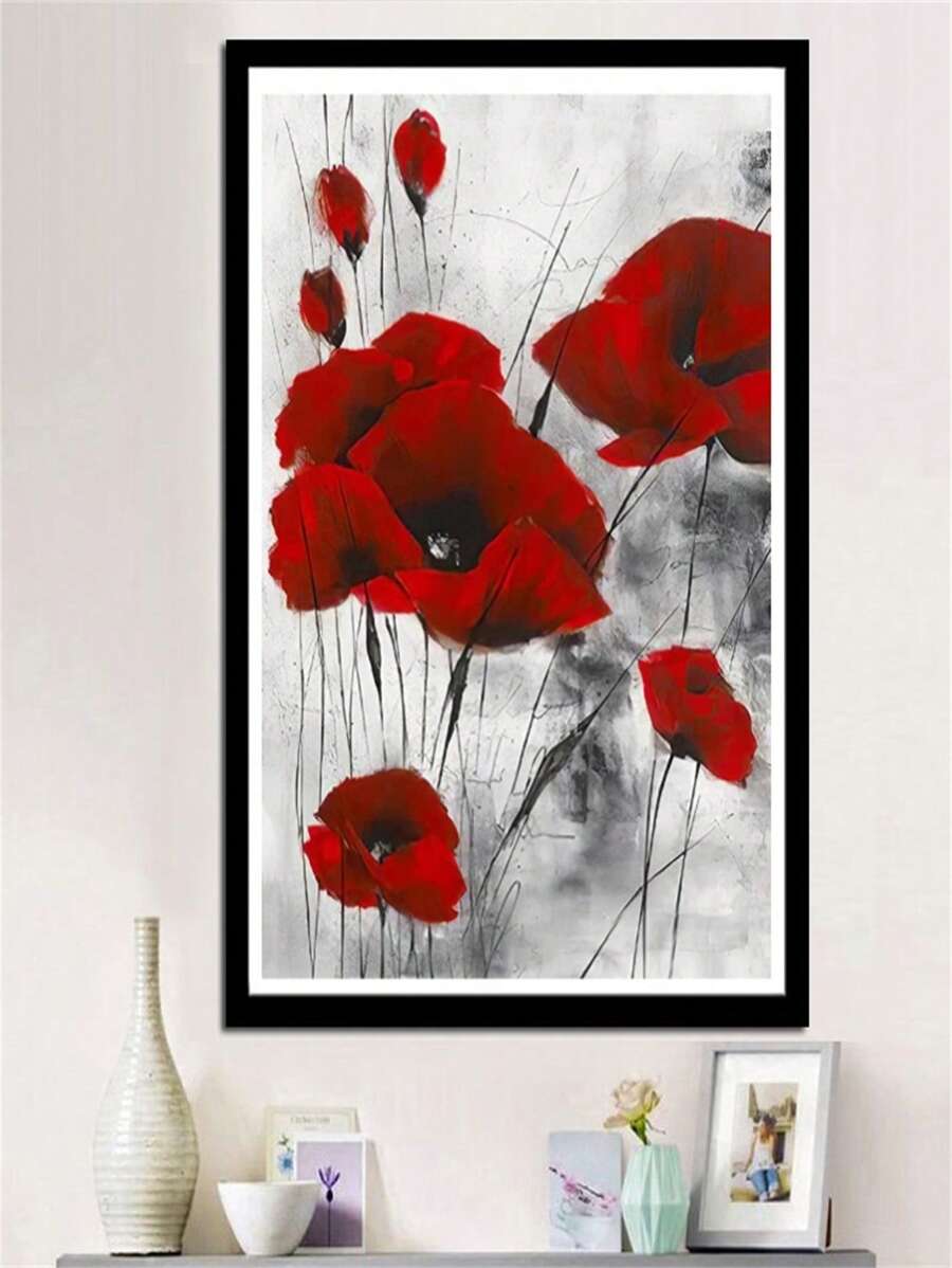 花朵圖案DIY鑽石畫不附帶現代水鑽繪畫對於初學者 - 彩色 - 查看 1