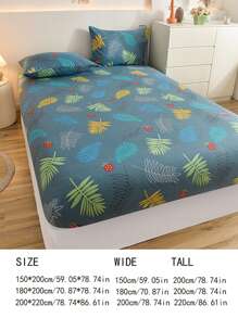 Họa Tiết Lá Trang Bị Tấm Vải Hiện Đại Trang Bị Tấm Cho Giường Tất Cả Các Mùa - Màu xanh lam - Xem 2