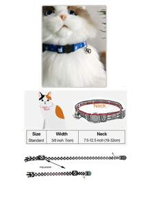 1 pieza Collar para mascota con patrón de gato de dibujos animados con diseño de campana para perro con gato para exterior - Azul y blanco - Ver 4