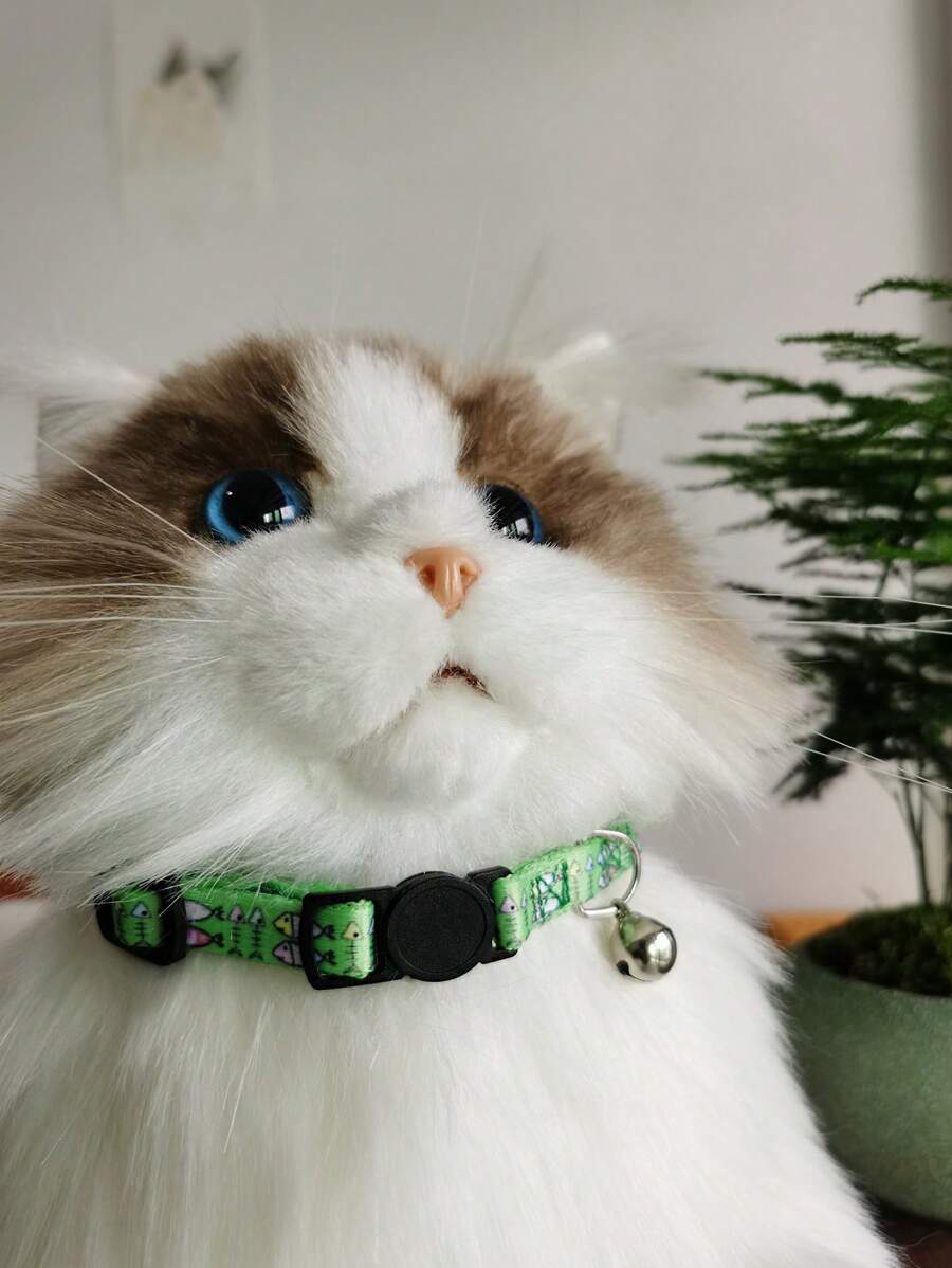 1pc Fish Print Bell Decor Pet Collar For Dog And Cat For Outdoor
