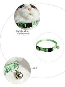 1pc Fish Print Bell Decor Pet Collar For Dog And Cat For Outdoor