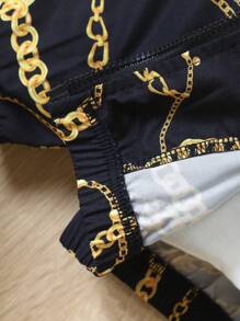 SHEIN Baby Boy Chain Print Zip Up Hooded Jacket Without Tee - Black - View 4