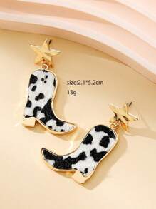 2入組西方風格奶牛圖案鑰匙扣和星形牛仔耳環個性化禮品 - 彩色 - 查看 3